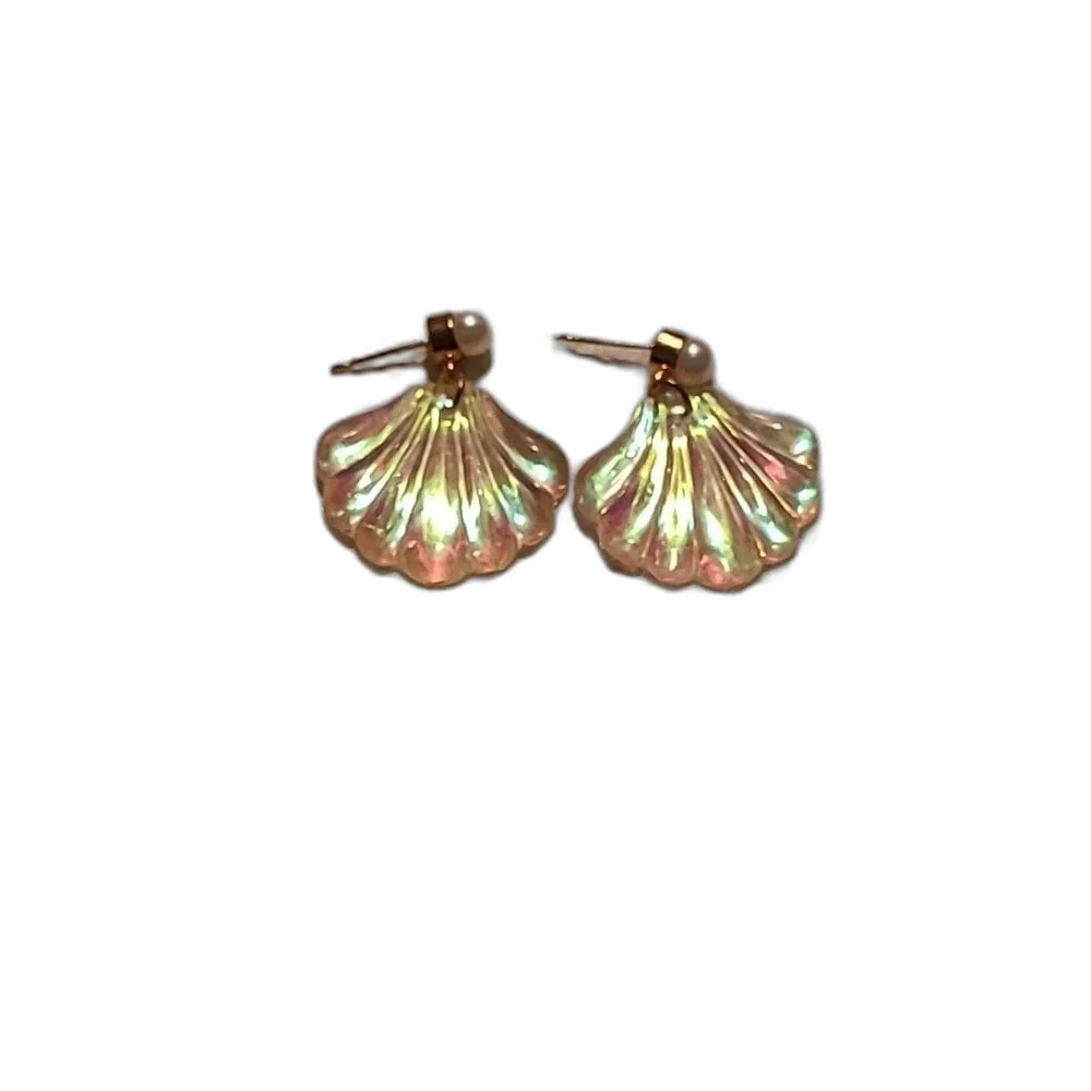 $3 ADD ON Bohemian Pearl Seashell Earring Gold Pink Glitter Shiny Beachy Boho